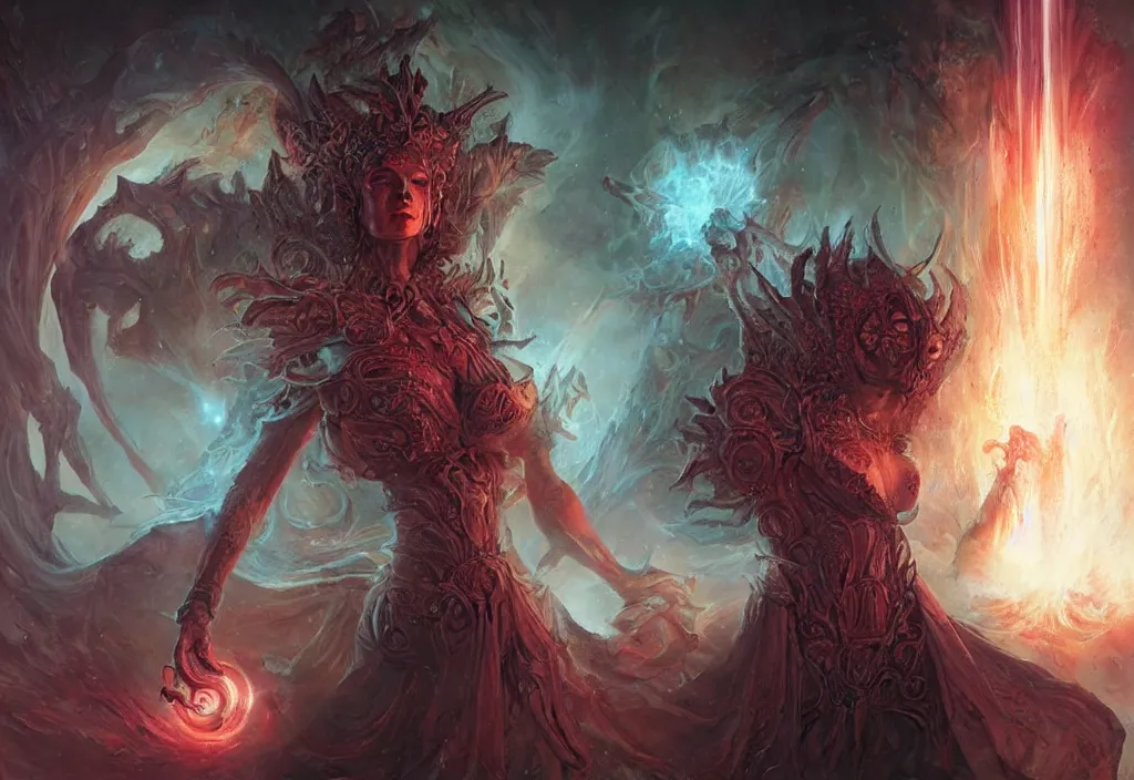 Prompt: an ancient alien female momument staring into space at a supernova, queen of blades, diablo 4 lilith, by dorian cleavenger, by greg rutkowski, by wlop, by astri lohne, by zdzisław beksinsk