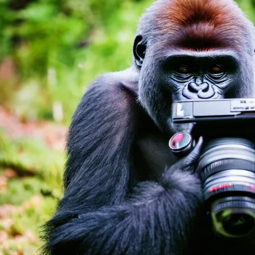 Prompt: gorilla holding a camera