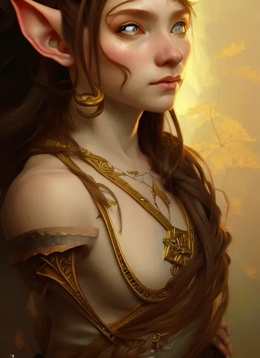 Image similar to portrait of an elf - dwarf using the golden ratio, highly detailed, digital painting, artstation, sharp focus, illustration, art by tan zi and ayanamikodon and alphonse mucha and wlop