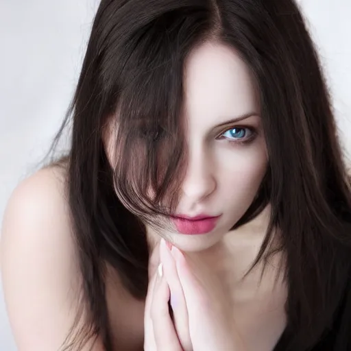 Image similar to beautiful dark haired woman with pale skin and blue eyes