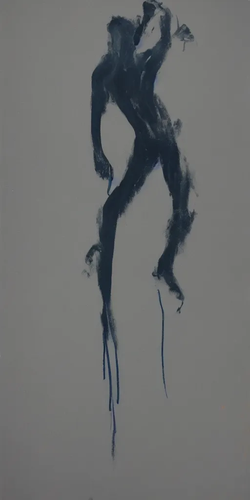 Image similar to thick paint brush strokes, outline of a thin athletic male physique doing pullup, matte paint colors, minimal painting, negative space, james nares