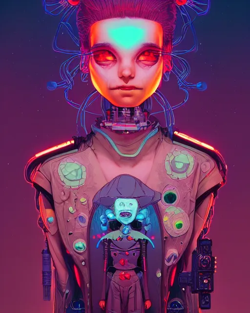 Image similar to portrait of a bioluminescent patchwork doll, highly detailed, digital painting, cinematic, hyper realism, dark retrowave, art by stanley lau and artgerm and james jean, victo ngai, david rubin, mike mignola, laurie greasley, artstation, octane render, cgsociety