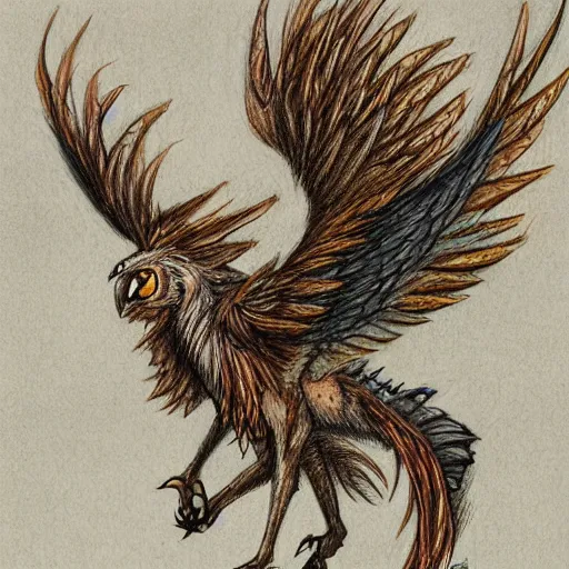 Image similar to a drawing of a gryphon with wings on its back, a color pencil sketch by yoshihiko wada, deviantart contest winner, fantasy art, steampunk, clockwork cross - section, concept art