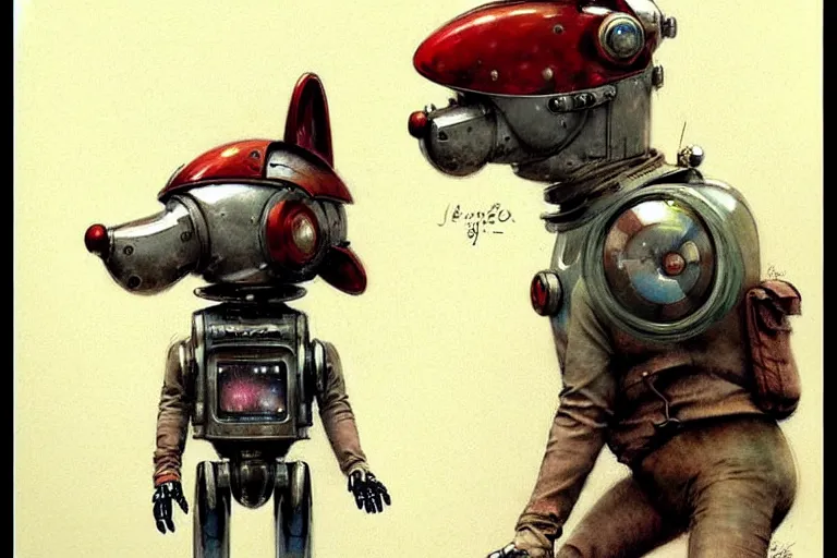 Image similar to adventurer ( ( ( ( ( 1 9 5 0 s retro future robot android dog. muted colors. ) ) ) ) ) by jean baptiste monge!!!!!!!!!!!!!!!!!!!!!!!!! chrome red