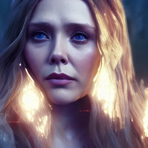 Image similar to Elizabeth Olsen in Arcane, artstation 3d, artstation render, artstation 3d render, 3d art, unreal engine 3d, octane 3d, blender 3d, photorealistic details, intricate, highly detailed, trending on artstation, 4k, 8k