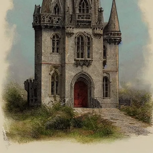 Image similar to (((((((Gothic revival castle gatehouse))))))) . muted colors. by Jean-Baptiste Monge !!!!!!!!!!!!!!!!!!!!!!!!!!!!!!!!!!!!!!!!