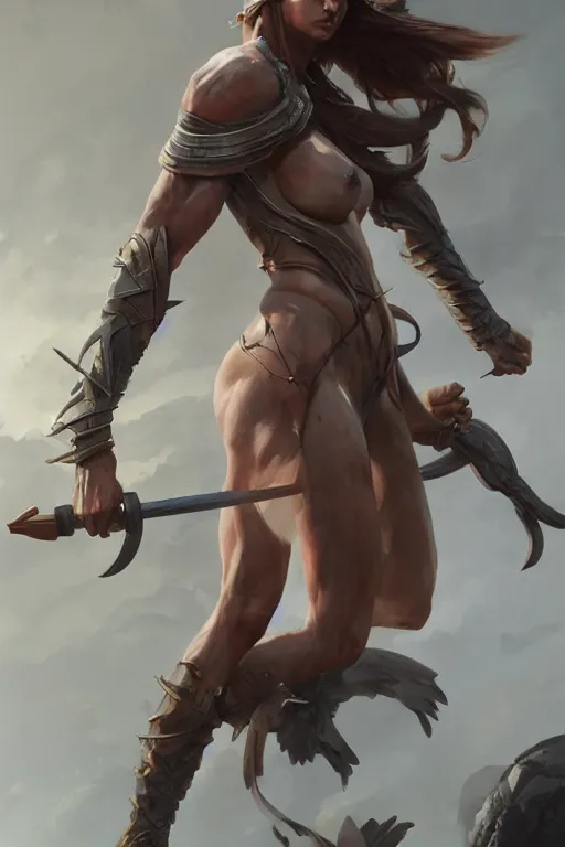 Image similar to goddess of war, accurate anatomy, athletic body, highly detailed, digital painting, artstation, concept art, smooth, sharp focus, illustration, Unreal Engine 5, 8K, art by art by artgerm and greg rutkowski and edgar maxence and Boris Valejo