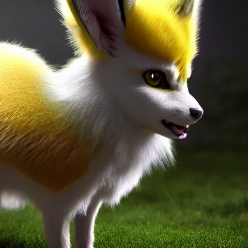 Image similar to photography of a realistic jolteon animal, ultra detailed, 8 k, cinematic lighting, natural background, trending on artstation, pokemon