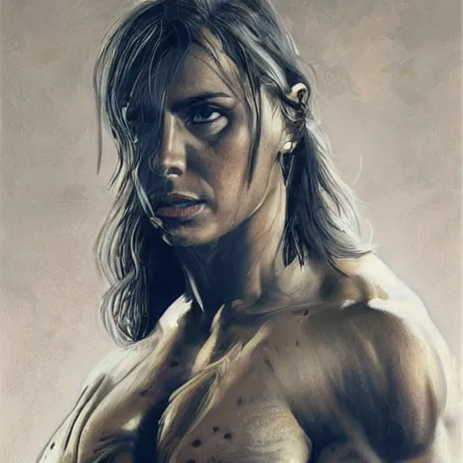 Image similar to a very beautiful portrait of a hulking herculean bodybuilder muscular musclebound bodybuilder woman, very beautiful face, pretty face, very detailed eyes, muscular, by wlop, greg rutkowski, simon bosley