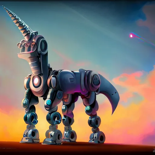 Image similar to robot unicorn, trending on artstation