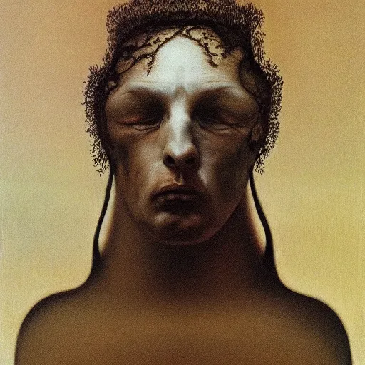 Image similar to aristocrat by Zdzisław Beksiński, oil on canvas