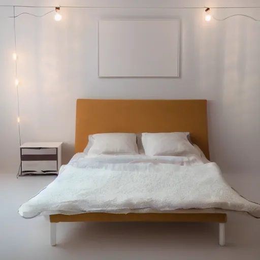 Prompt: a bed made out naan roti porota ikea style studio lighting