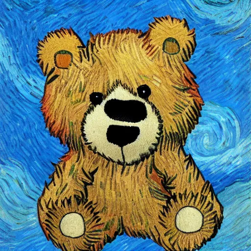 Prompt: A teddy bear in the style of Vincent van Gogh