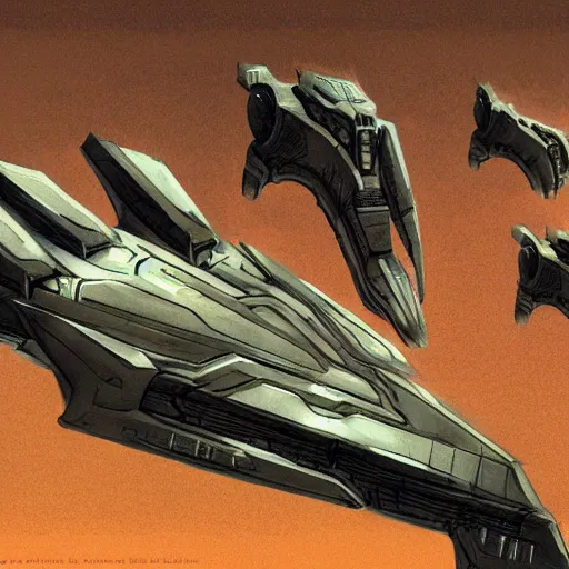 Image similar to detailed concept art of a star ship in the style of halo