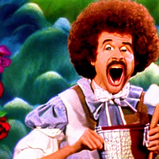 Prompt: bob ross screaming as dorothy in wizard of oz