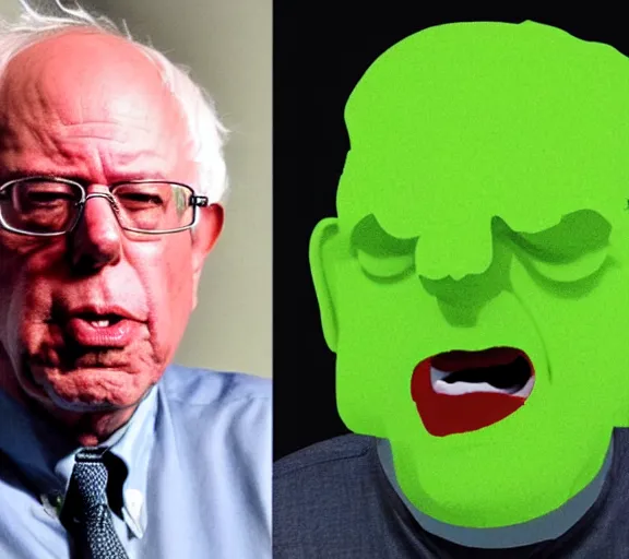 Prompt: bernie sanders face made of the jolly green giant, closeup detailed