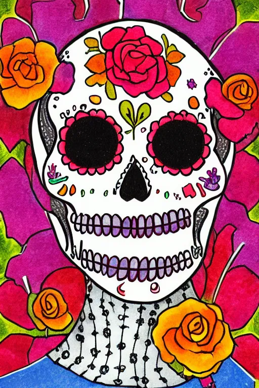 Image similar to Illustration of a sugar skull day of the dead girl, art by mike worall