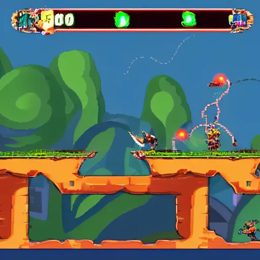 Image similar to a level of side-scrolling game with parallax backgrounds