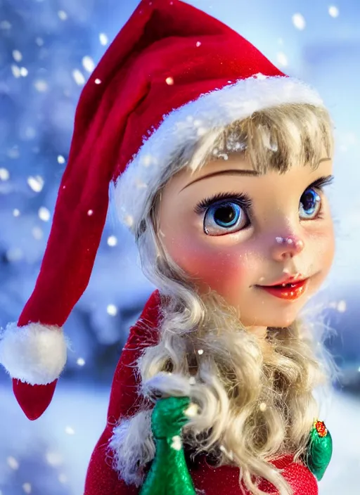 Prompt: closeup profile portrait of tin toy santa elf snow bikini girl, depth of field, zeiss lens, detailed, symmetrical, centered, fashion photoshoot, by nicoletta ceccoli, mark ryden, lostfish, breathtaking, 8 k resolution, extremely detailed, beautiful, establishing shot, artistic, hyperrealistic, octane render