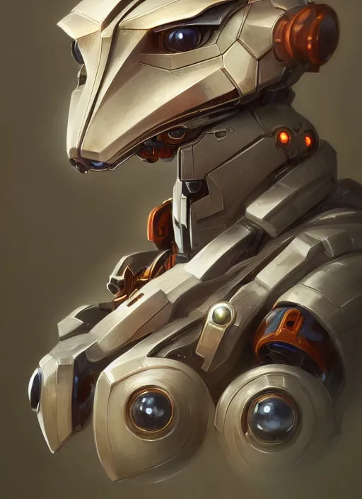 Image similar to portrait of anthropomorphic mecha - shrew skirret - researcher, intricate, elegant, highly detailed animal monster, digital painting, artstation, concept art, smooth, sharp focus, illustration, art by artgerm and greg rutkowski and alphonse mucha, 8 k