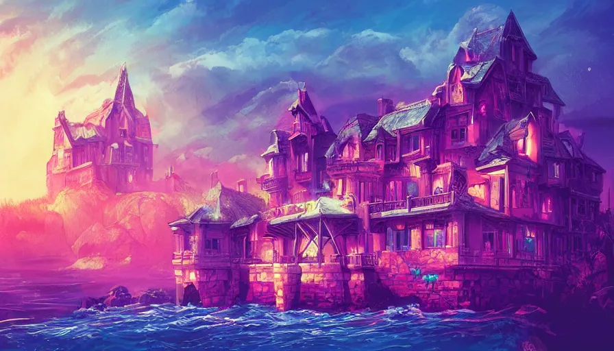 Image similar to a old castle, epic retrowave art, trending on art station