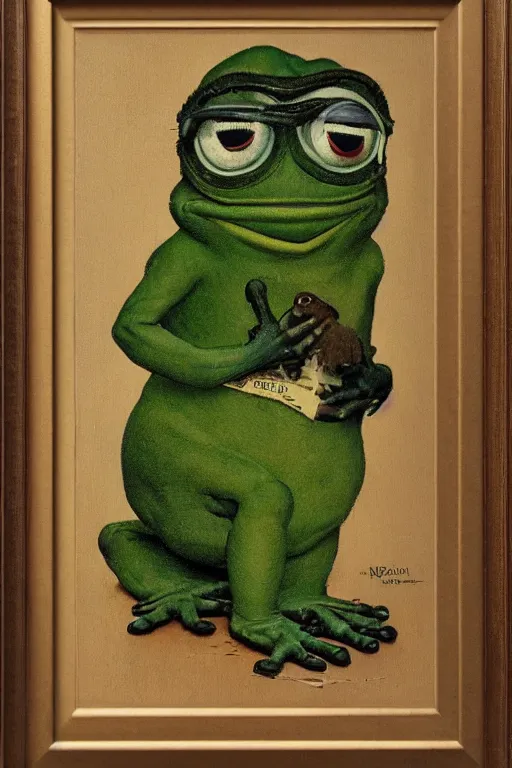 Prompt: pepe the frog painted by norman rockwell