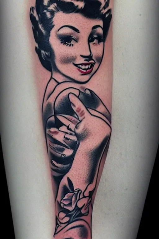 Image similar to pinup girl tattoo by “Pony Wave”