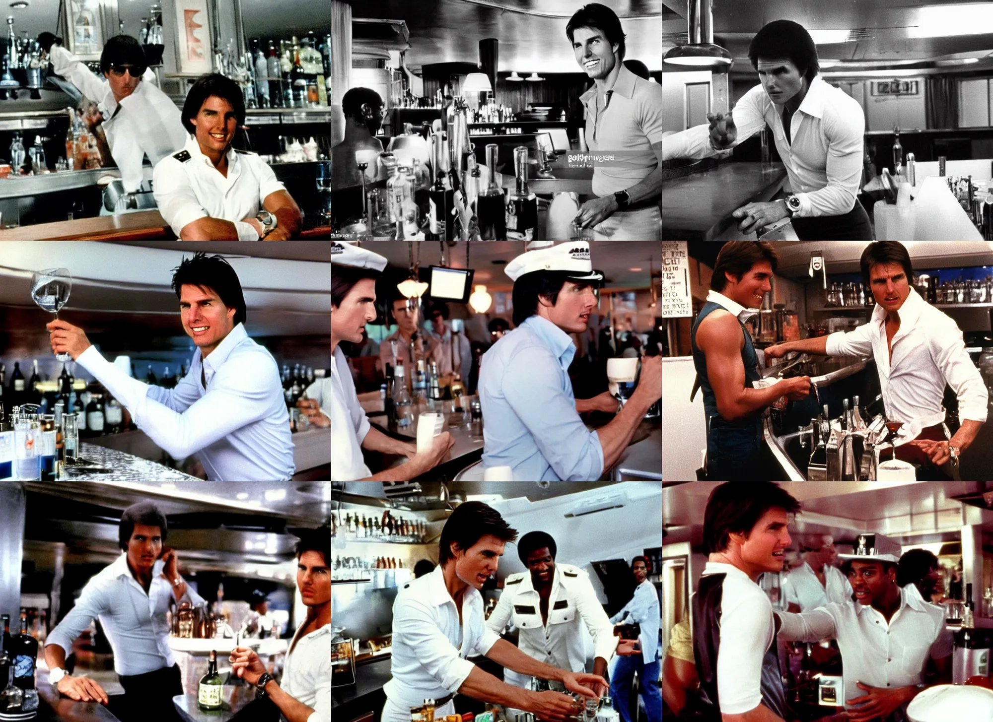 Image similar to tom cruise as bartender isaac washington working on the love boat, 1 9 8 0