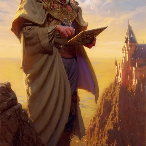 Prompt: stunning male master wizard building a castle with his magic, highly detailed painting by gaston bussiere, craig mullins, j. c. leyendecker, 8 k
