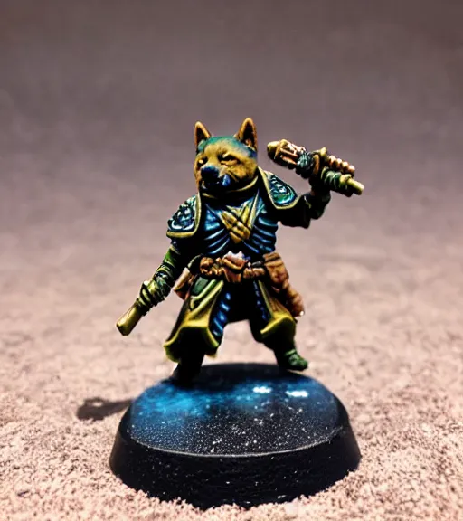 Prompt: a shiba inu, resin miniature, 2 8 mm heroic scale, games workshop, deity, citadel colour, glowing eyes, osl, nmm, r / paintedminis, round base, fantasy ttrpg villain, dungeons and dragons, reaper minis