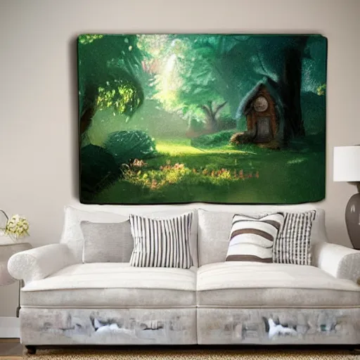 Image similar to a disney background art painting, an old cottage in a beautiful forest, soft light, disney concept art, the art of pixar,