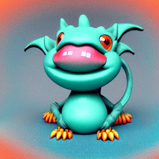 Image similar to “ baby dragon, red with yellow eyes, blender 3 d image, smooth, high quality, blue floor, 8 k ”