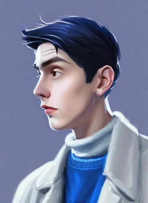 Prompt: portrait of teenage jughead jones wearing a light grey crown, crown, light grey crown, blue turtleneck, 1 9 5 0 s, closed eyes, intricate, elegant, glowing lights, highly detailed, digital painting, artstation, concept art, smooth, sharp focus, illustration, art by wlop, mars ravelo and greg rutkowski