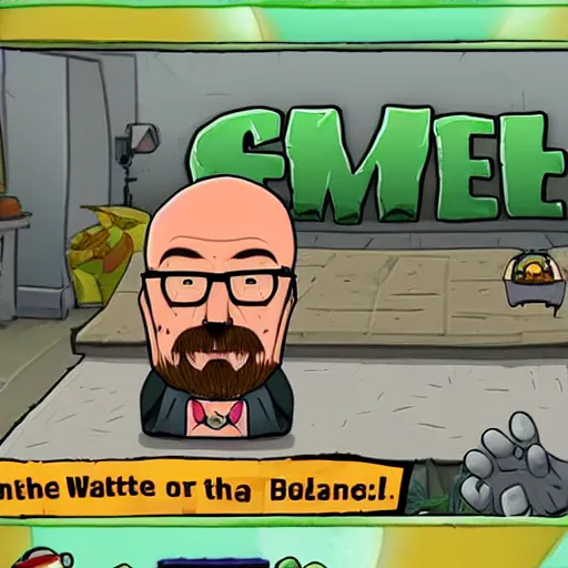 Prompt: walter white in plants vs zombies