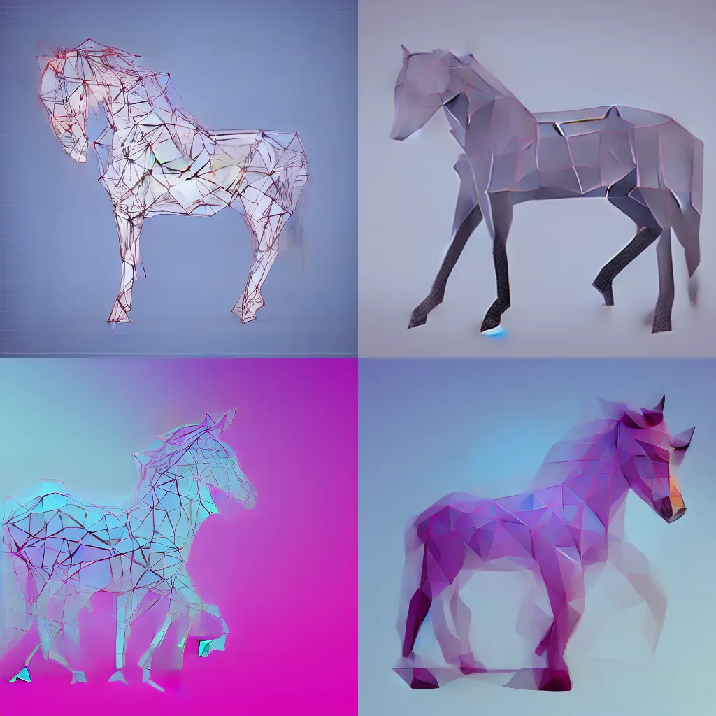 Image similar to Very low poly horse, wireframe retrowave