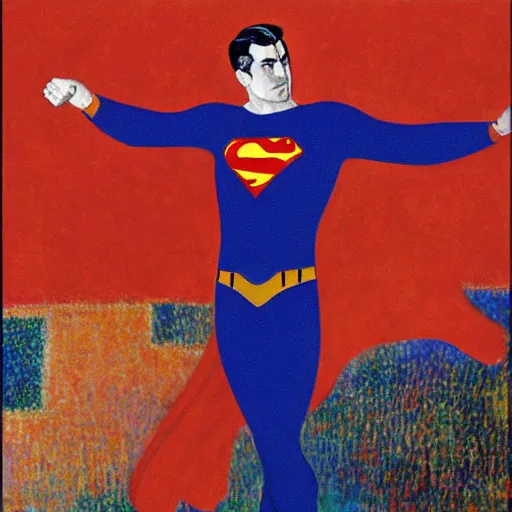 Image similar to Cary Grant as Superman in the style of Gustave Klimt,