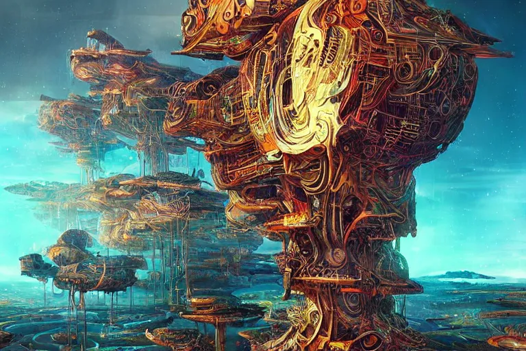 Image similar to a surreal visionary futuristic art piece by ben ridgway and android jones