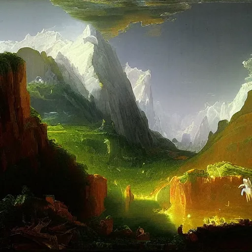 Prompt: a fantasy landscape by thomas cole