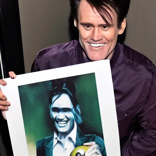 Image similar to a bowling carrier with a print of jim carrey