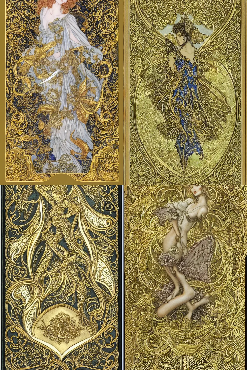 Prompt: Very intricate playing card with golden filigree's and faerie motiffs | ultradetailed | rebecca guay | whimsical |
