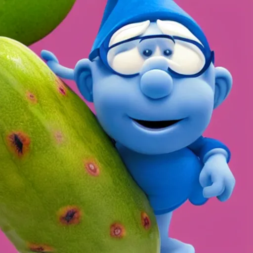 Image similar to the fruit papaya as papa smurf