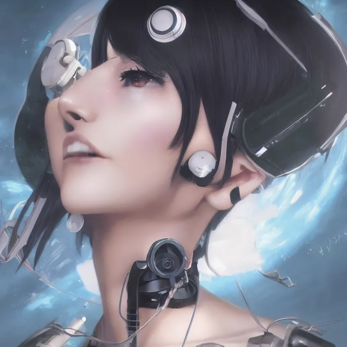 Image similar to beautiful anime girl cyborg looking surreal - by tom bagshaw, by ilya kuvshinov, rtx rendering, octane render 1 2 8 k, maya, extreme high intricate details by wlop, digital anime art by ross tran, medium shot, close up shot, composition by sana takeda, dramatic lighting by greg rutkowski, 8 k, trending on artstation