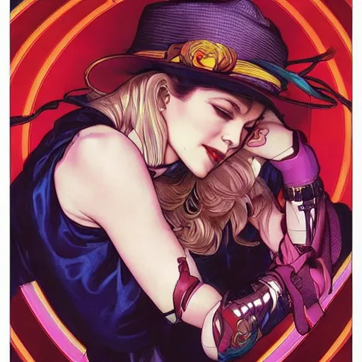 Prompt: madonna perfect coloring, low saturation, epic composition, masterpiece, bold complimentary colors. stunning masterfully illustrated by artgerm, range murata, alphonse mucha, katsuhiro otomo