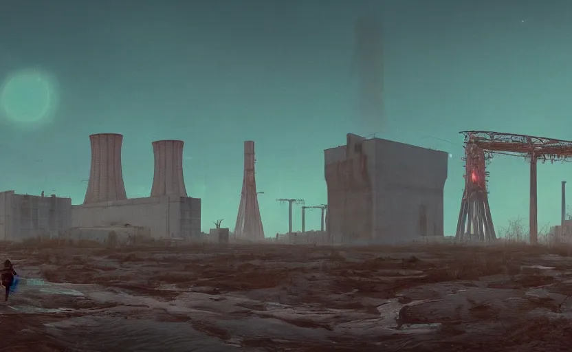 Prompt: an abandoned post-apocalyptic nuclear power plant, simon stålenhag, rendered by Beeple, by Makoto Shinkai, syd meade, starwars, space art concept, digital art, unreal engine, WLOP, trending on artstation, 4K UHD image, octane render,
