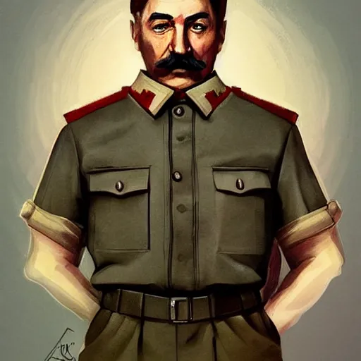 Image similar to detailed portrait of iosif stalin in a slip shirt full body, huperrelostic, 8 k tranding artstation, digital concept, diselpank art, sharp focus, caricature illustration, art by artgerm and greg rutkowskii