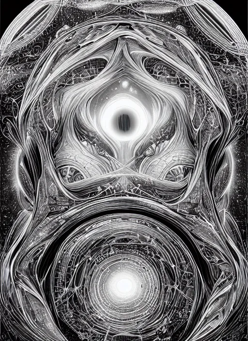 Prompt: symmetry!! black hole warp, intricate, elegant, highly detailed, digital painting, artstation, concept art, smooth, cosmic, soft light, illustration, art by artgerm