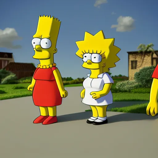 Image similar to christina hendricks as the simpsons characters, 3 d render, blender,