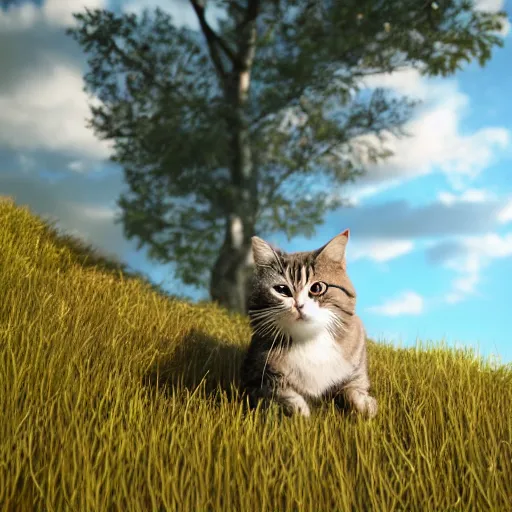Prompt: an image of a cat on a hill in a rural appalachian landscape, octane render, detailed, 8 k resolution, hyperrealistic