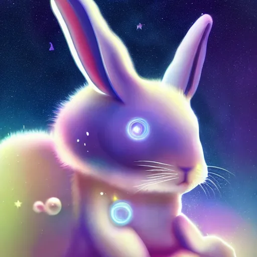 Prompt: a very cute galactic alien bunny, digital art, extremely detailed 4k
