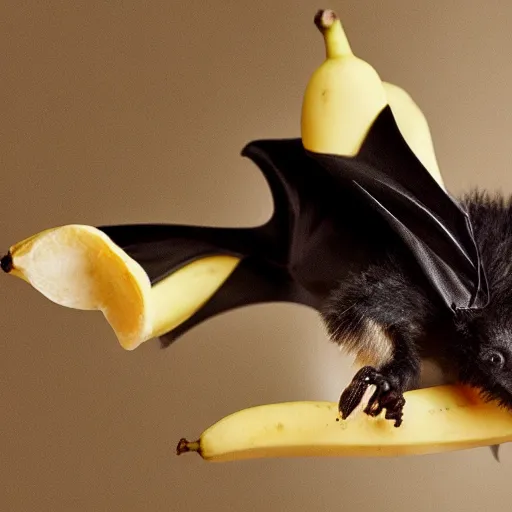 Image similar to a bat eating a banana